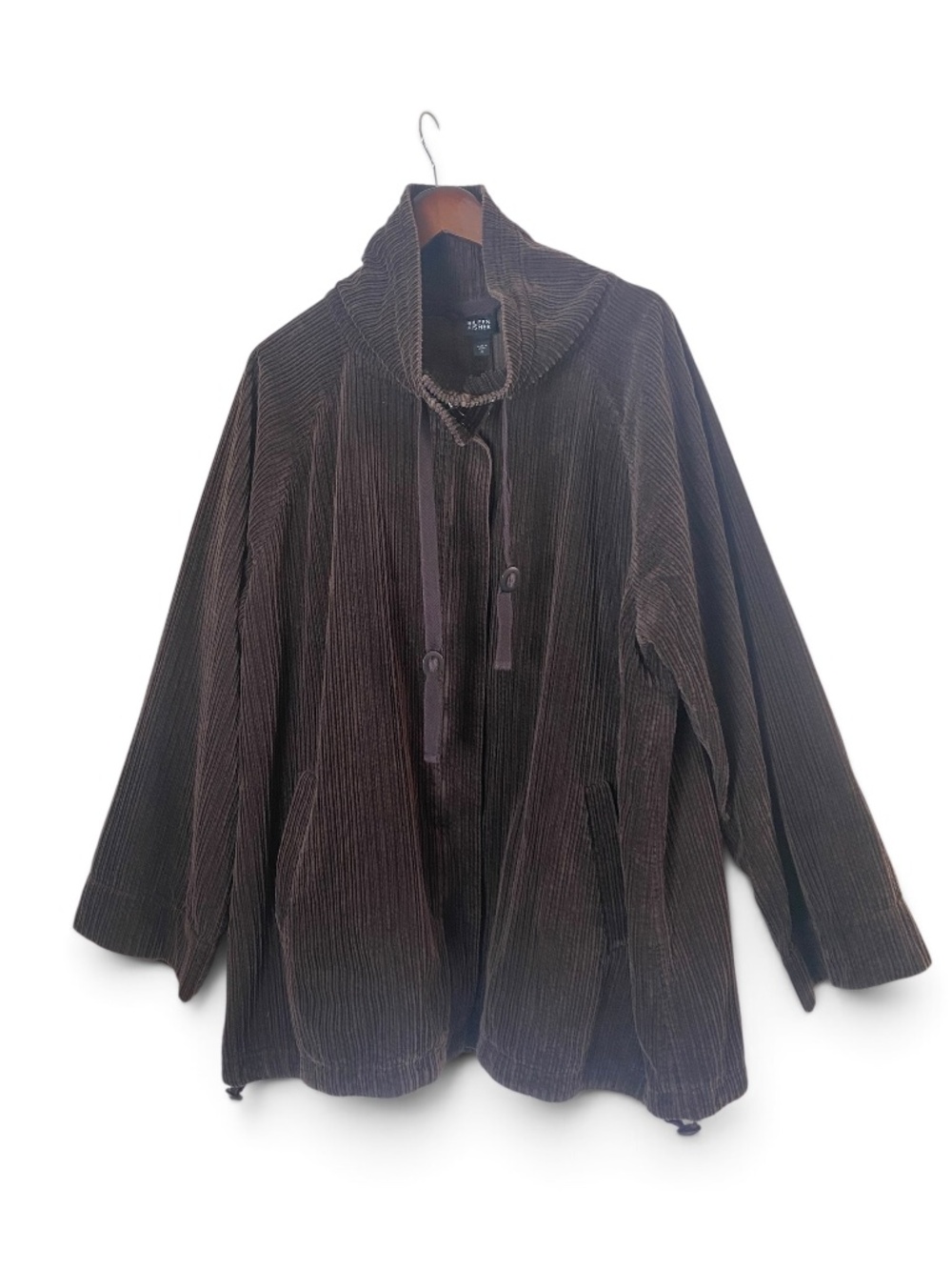 Eileen Fisher Organic Cotton Corduroy Oversized Jacket Brown XL Funnel Neck